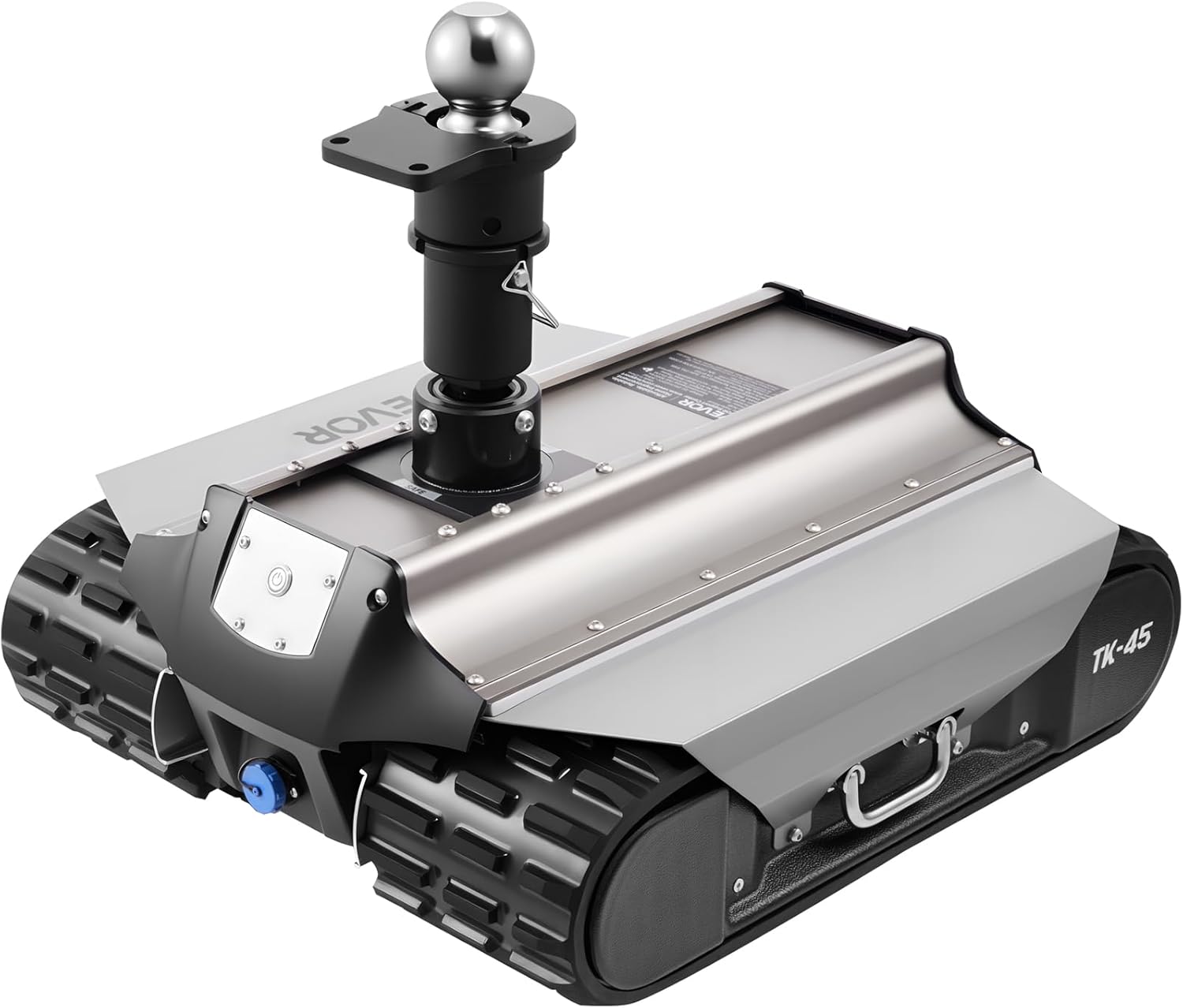 VEVOR electric trailer mover review complete box contents showing dolly, remote, brackets, ball mounts, charger, and accessories laid out on workbench